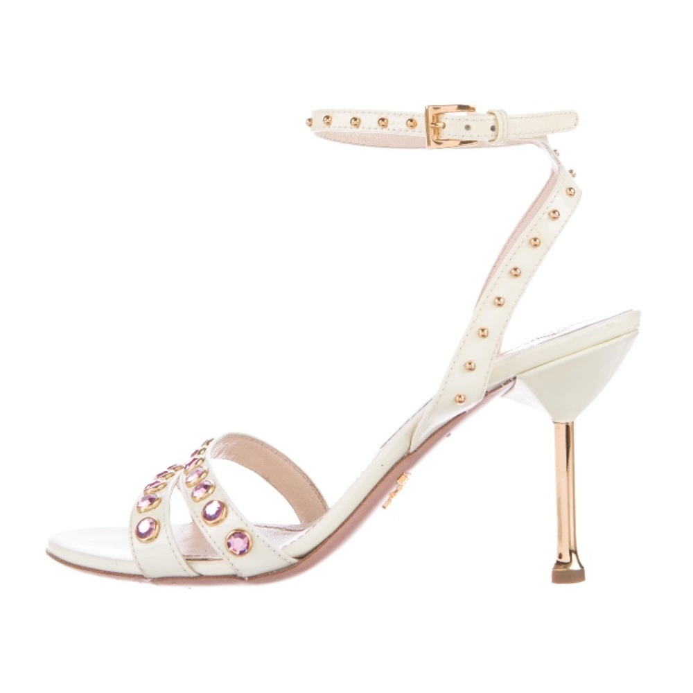 Prada Leather Embellished Sandals w/Golden Heels